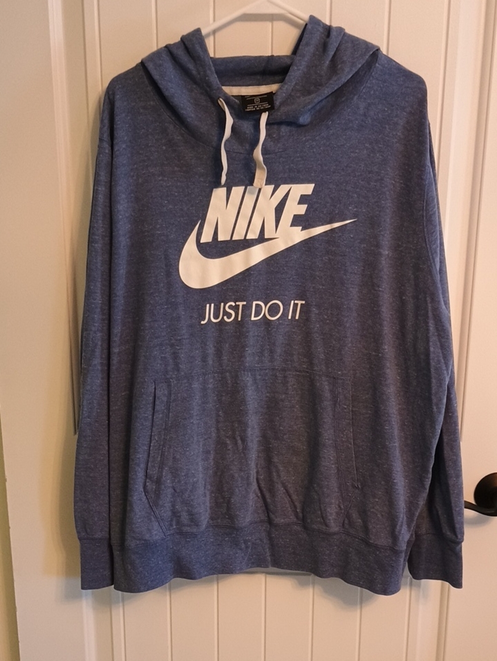 Woman's 3X Nike Heather Blue Pullover Style Hoodie with White Logo